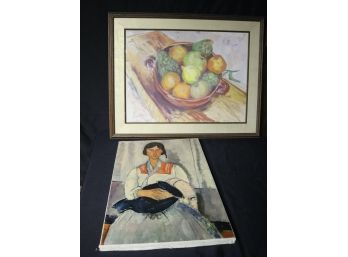 Watercolor Still Life With Fruit & Modigliani Print