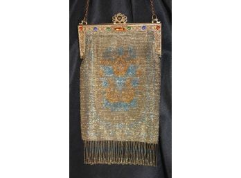 Victorian Beaded Bag With Bejeweled Frame & Fringes