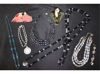 Lot Of Vintage Costume Jewelry With 5 Necklaces, 2 Designer Signed Pins & More