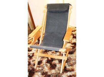 Vintage Wood & Fabric Folding Lounge Chair
