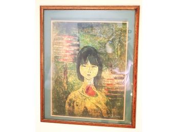 Signed & Numbered Lithograph Of Girl With Apple By Lebadang