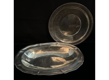 STERLING SILVER ROUND PLATE AND OVAL BREAD DISH