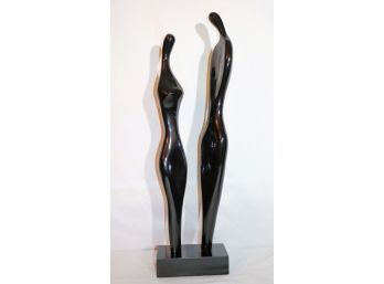 Tall Black Lacquered Abstract Statues / Figures Of Man & Woman Signed Schreck 1/7