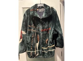 Sheared Mink  Dark Green Jacket With Elastic Waist And Cuffs Size 12-14