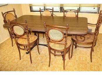 Vintage Formica Top Dining Table With Wrought Iron Base & 6 Bentwood Chairs