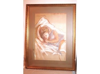 Chalk Pastel Drawing Of Sleeping Child By Dulce De Beatriz Matted & Framed