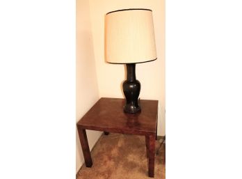Parsons Style Burl Wood Side Table & Porcelain Lamp