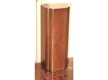 Dark Wood Pedestal Or Plant Stand With Curved Corners Design