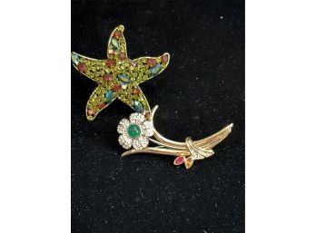 Designer Costume Jewelry Pins By Ultima And More Starfish Pin And Floral Pin With Lots Of Life!