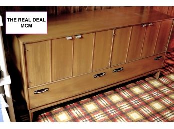 Mid Century Modern Light Wood Buffet Cabinet With Brass Handles