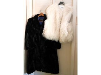 Vintage Black Sheared Fur Coat & Designer Lambswool Vest