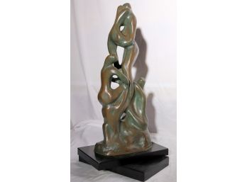 Vintage Michael Schreck Entwined Lovers Painted Clay Sculpture On Revolving Signed Base