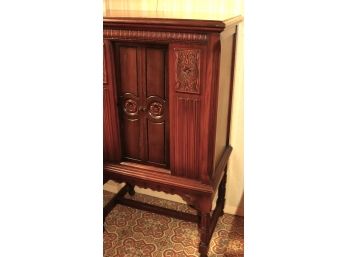 1940s Era Carved Wood Radio Cabinet With Back Panel