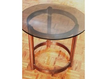 Smokey Glass Top Side Table With Dark Wood Base