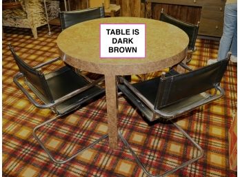 Parsons Style Faux Burl Wood Formica Dining Table & 4 Chrome Directors Chairs