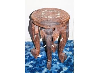 Small Inlaid Stool With Elephant Head Design