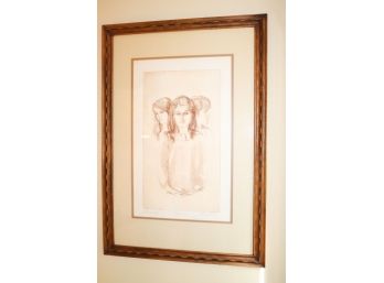 Triptych Portrait Of Young Woman Artist Proof Signed & Framed