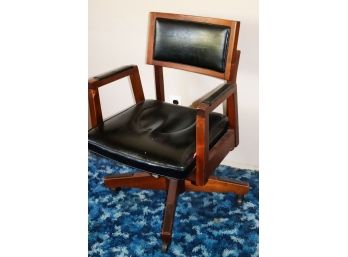 MCM Wood Frame Swivel Office Chair With Naugahyde Fabric