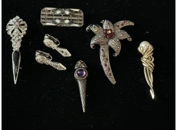 6 Piece  Fashion Jewelry Group Includes Pins, Earrings Some With Bling, Perfect On Collars Or Chains