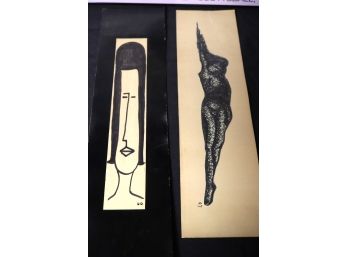 Carol Grigg Signed Poster And 2 MCM Pen & Ink Drawings