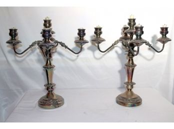 Pair Antique Silver-Plated Candelabra With Adjustable Arms