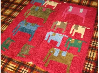 Retro Hand Loomed Wool Wall Hanging Or Throw Featuring Elephants
