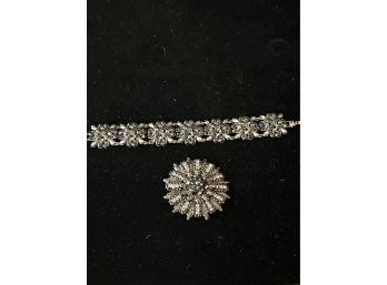 Blingy Silvertone Fashion Jewelry Bracelet And Pin