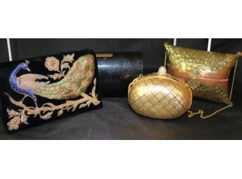 Lot Of 4 Vintage Clutch Bags With Hand Embroidery & Metallic Styles