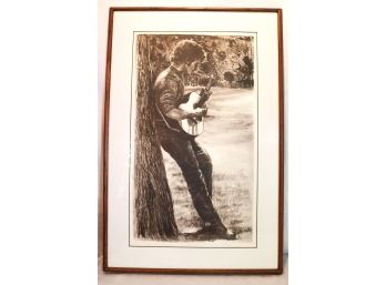 Signed & Numbered Lithograph Of Young Man Playing Guitar Titled My Michael