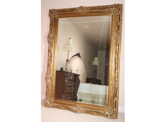 Wow HUGE Oversized Carved Wood/Resin Gilded Mirror W Carved Detailing Throughout, Grand Piece Approx. 64 X