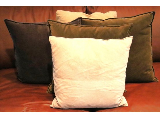 3 Velvet Like Throw Pillows & 2 Brushed Suede Measure Assorted Colors As Pictured