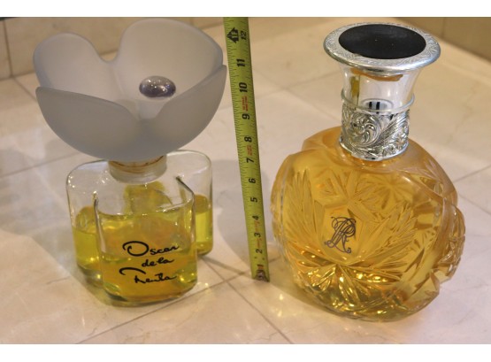 2 Oversized Designer Oscar De La Renta & Ralph Lauren Perfume/Cologne/Soap Bottle Bath Decor