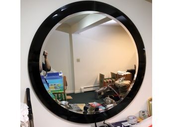 Large Round Glass Wall Mirror, Nice Stylish Piece With A Beveled Edge Encased In A Glass Frame Approx 48