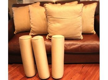 Collection Of Tan Corded Fabric Outdoor 5 Square Zipper Pillows Includes 4 3 Bolsters