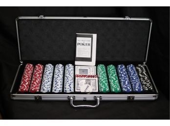 Casino Style Poker Set In Aluminum Box, 500 Pcs Poker Chips, 2 Decks Of Cards, 5 Dice Set & Instructions