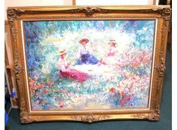 Impressionist Floral Garden Painting. Signed By Artist On The Bottom A. Lorin In A Gilded Wood Frame.