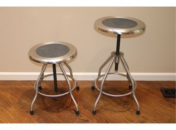 Pair Of Quality Adjustable, Welded Metal Stools With Textured Seating