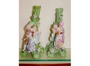 Gorgeous Antique English Candle Holders With Scenes Of Courting Lovers, Age Appropriate