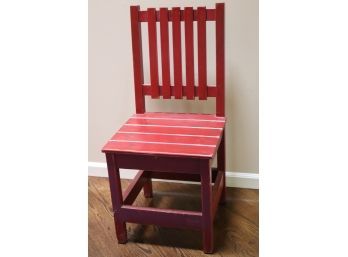 Red Painted Farm Style Wood Chair With Slat Back