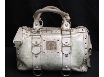 Versace Metallic Platinum Designer Handbag
