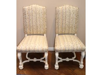 FOUR Carved Chippendale Style Accent Chairs W Custom Shadow Heart Jacquard Fabric  Companion Table Is Lot 198