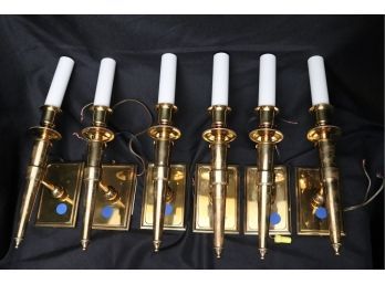 Set Of 6 Brass Torch Design Wall Sconces