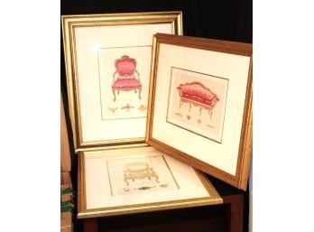 Set Of 3 Fun Stylish Framed Boudoir Furniture Prints