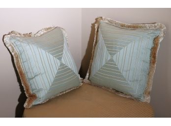 2 Fabulous Pillows With Elegant Custom Pattern, Nice Neutral Tones Quality Linen Fabric