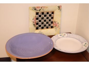 Square Mackenzie Childs Platter Large, Village Pottery Herend Hungary Blue Bowl