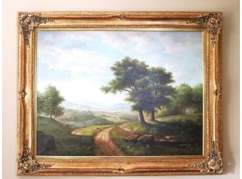 Large Landscape Painting Signed By The Artist K. Rossi In An Ornamental Gold Tone Frame