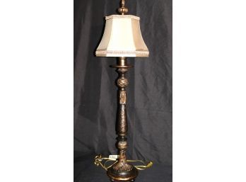 Stylish Ornate Fine Arts Table Lamp With A Pretty Silk Shade
