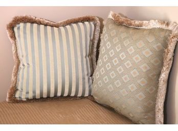 2 Fabulous Pillows With Elegant Custom Diamond & Striped Pattern Linen Fabrics, Nice Neutral Tones