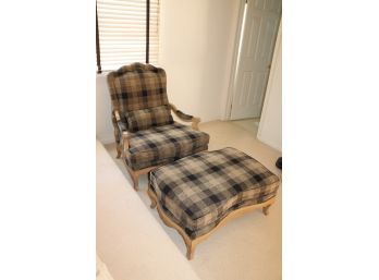 Cozy & Comfortable Accent Chair With A Textured Checkered Linen Pattern Includes Ottoman