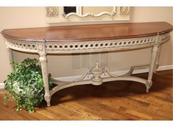 Habersham Grand Entry Console With Amazing Carved Apron Approx. 98 X 28 X 36 Tall With A Distressed Finish